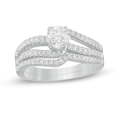 1.23 CT. T.W. Diamond Wavy Bypass Split Shank Bridal Set in 10K White Gold