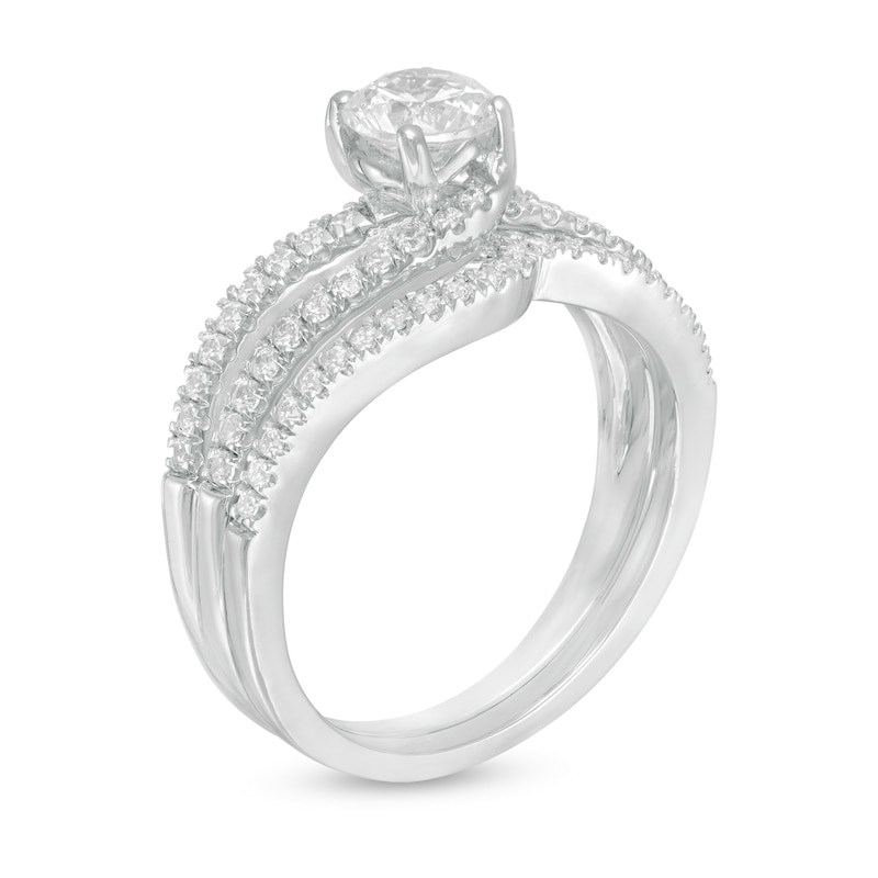 1.23 CT. T.W. Diamond Wavy Bypass Split Shank Bridal Set in 10K White Gold|Peoples Jewellers