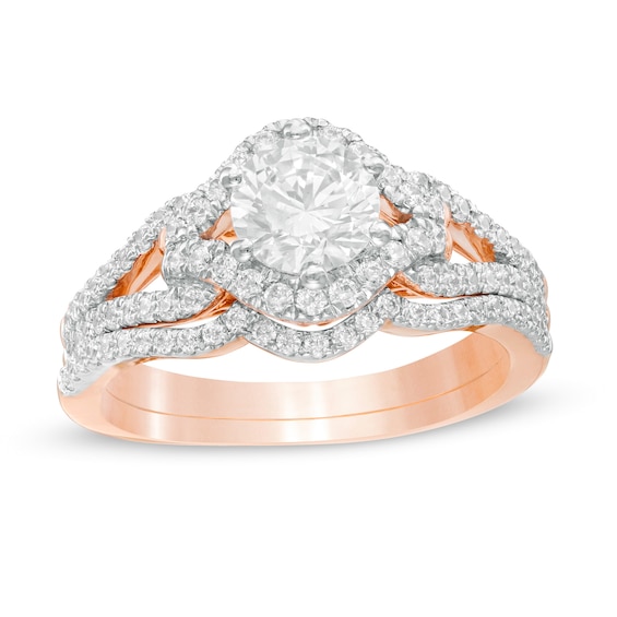 1.23 CT. T.W. Diamond Frame Loop Bridal Set in 10K Rose Gold