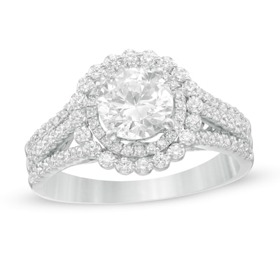 1.58 CT. T.W. Diamond Frame Multi-Row Split Shank Engagement Ring in 10K White Gold