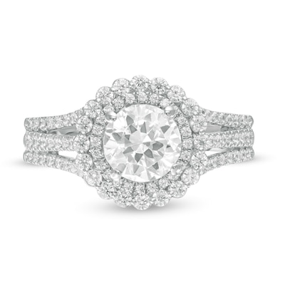 1.58 CT. T.W. Diamond Frame Multi-Row Split Shank Engagement Ring in 10K White Gold