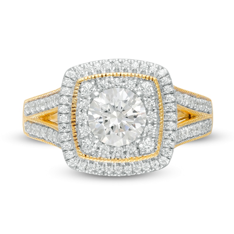 1.29 CT. T.W. Diamond Cushion Frame Split Shank Vintage-Style Engagement Ring in 10K Gold|Peoples Jewellers