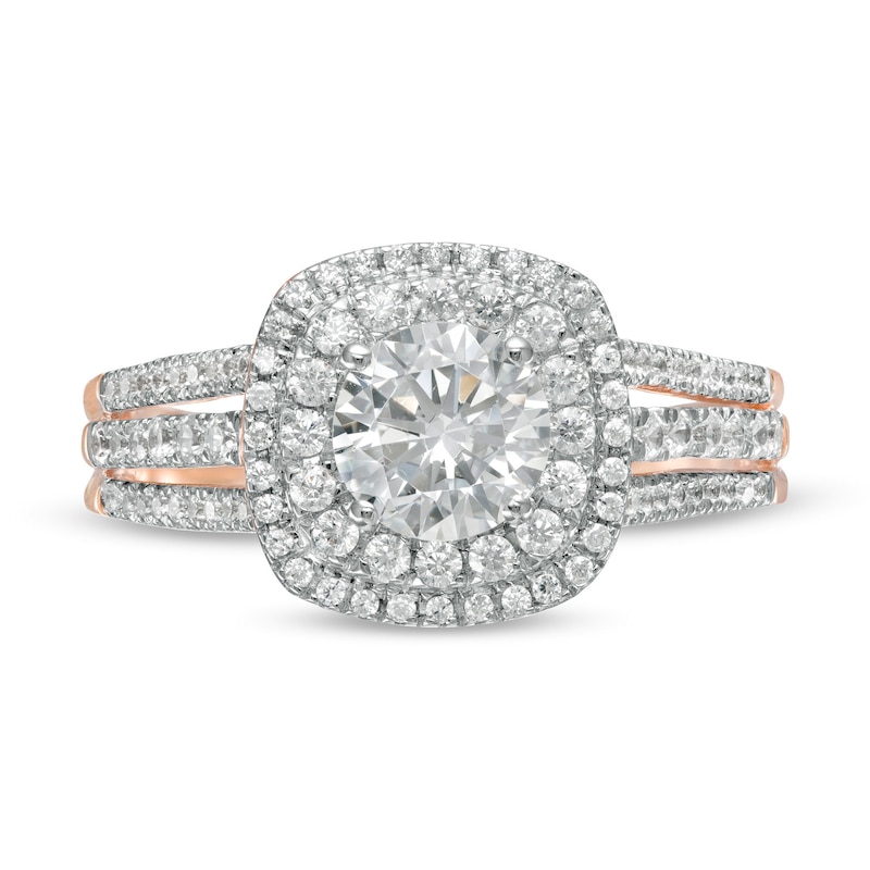 1.29 CT. T.W. Diamond Double Cushion Frame Engagement Ring in 10K Rose Gold|Peoples Jewellers