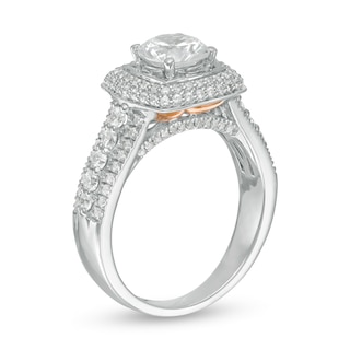 1.83 CT. T.W. Diamond Double Cushion Frame Engagement Ring in 10K Two-Tone Gold