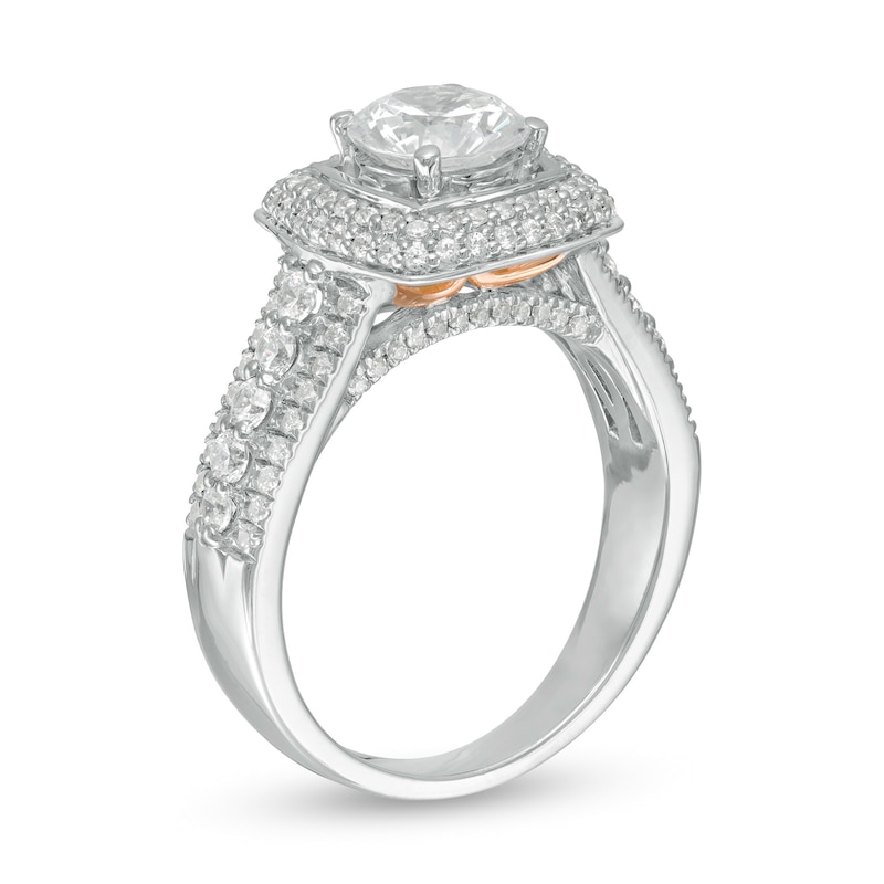 1.83 CT. T.W. Diamond Double Cushion Frame Engagement Ring in 10K Two-Tone Gold|Peoples Jewellers