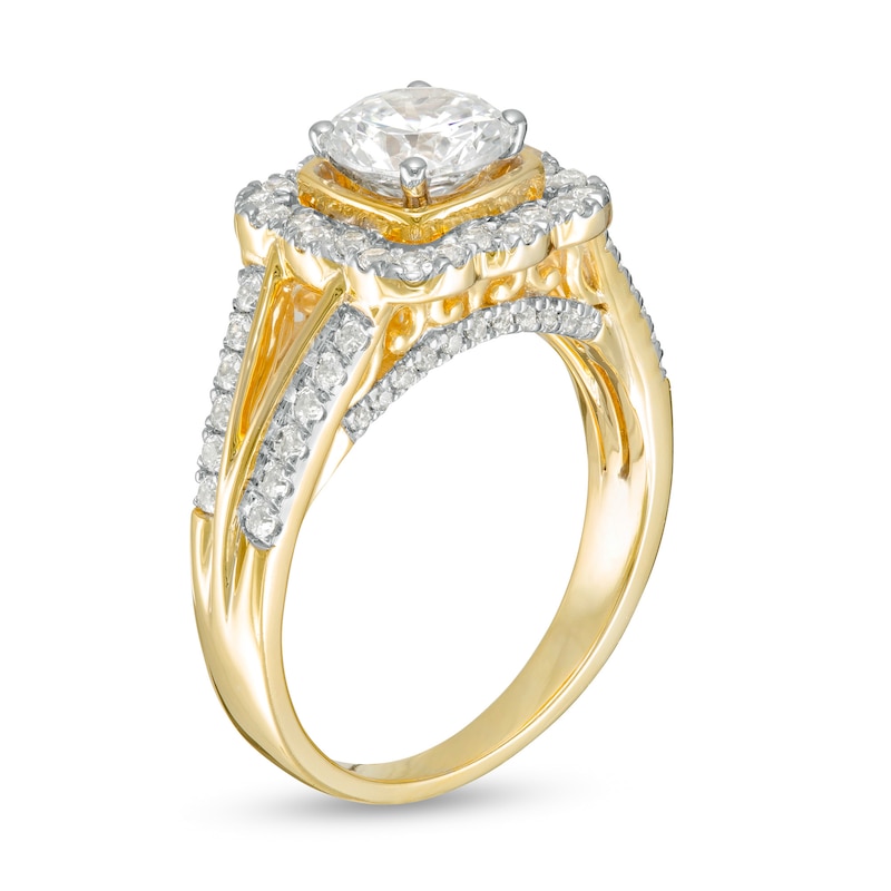 1.45 CT. T.W. Diamond Cushion Frame Split Shank Vintage-Style Engagement Ring in 10K Gold|Peoples Jewellers