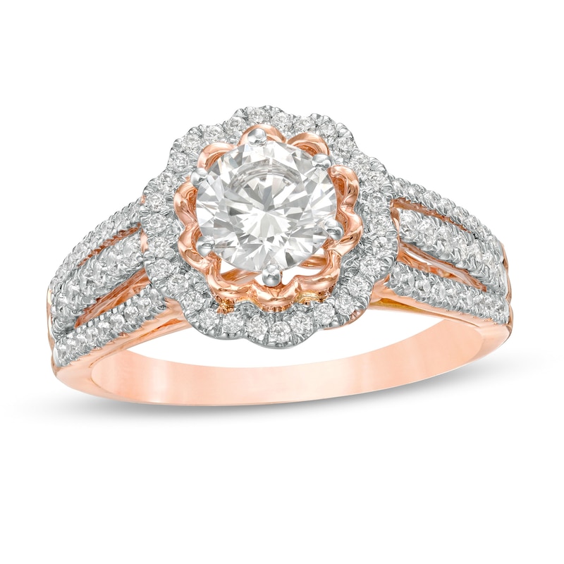 1.15 CT. T.W. Diamond Flower Frame Engagement Ring in 10K Rose Gold|Peoples Jewellers