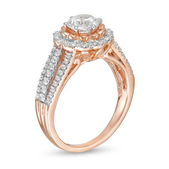 1.15 CT. T.W. Diamond Flower Frame Engagement Ring in 10K Rose Gold