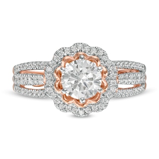 1.15 CT. T.W. Diamond Flower Frame Engagement Ring in 10K Rose Gold