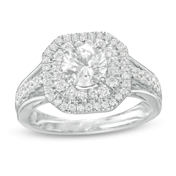 1.29 CT. T.W. Diamond Octagon Double Frame Split Shank Engagement Ring in 10K White Gold