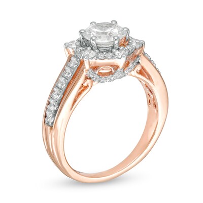 1.58 CT. T.W. Diamond Hexagon Frame Engagement Ring in 10K Rose Gold