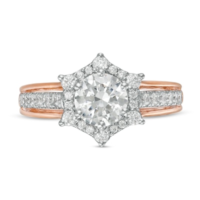 1.58 CT. T.W. Diamond Hexagon Frame Engagement Ring in 10K Rose Gold