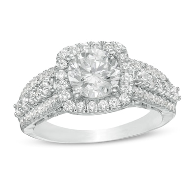 1.69 CT. T.W. Diamond Cushion Frame Engagement Ring in 10K White Gold