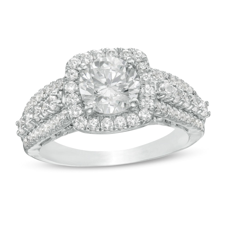 1.69 CT. T.W. Diamond Cushion Frame Engagement Ring in 10K White Gold|Peoples Jewellers