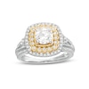 1.29 CT. T.W. Diamond Scallop and Cushion Double Frame Split Shank Engagement Ring in 10K Two-Tone Gold