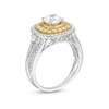 1.29 CT. T.W. Diamond Scallop and Cushion Double Frame Split Shank Engagement Ring in 10K Two-Tone Gold