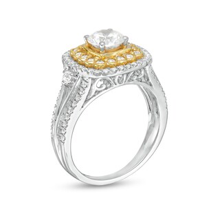 1.29 CT. T.W. Diamond Scallop and Cushion Double Frame Split Shank Engagement Ring in 10K Two-Tone Gold