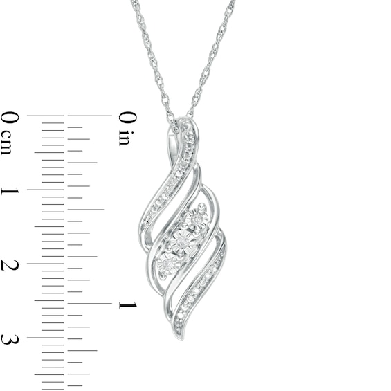 Diamond Accent Three Stone Bypass Flame Pendant in Sterling Silver