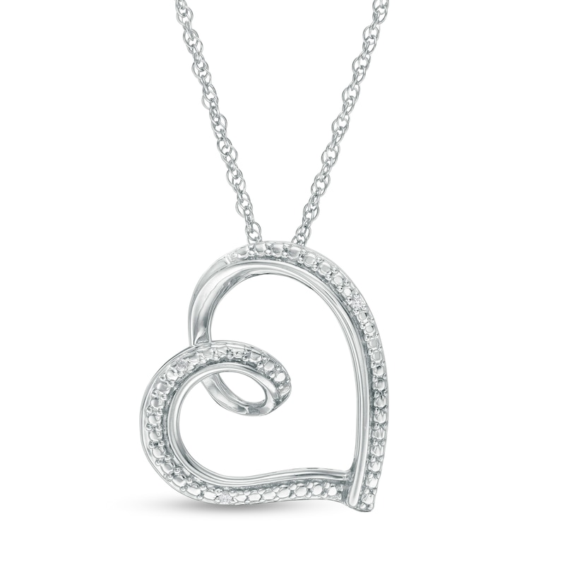 Diamond Accent Tilted Curly Heart Pendant in Sterling Silver