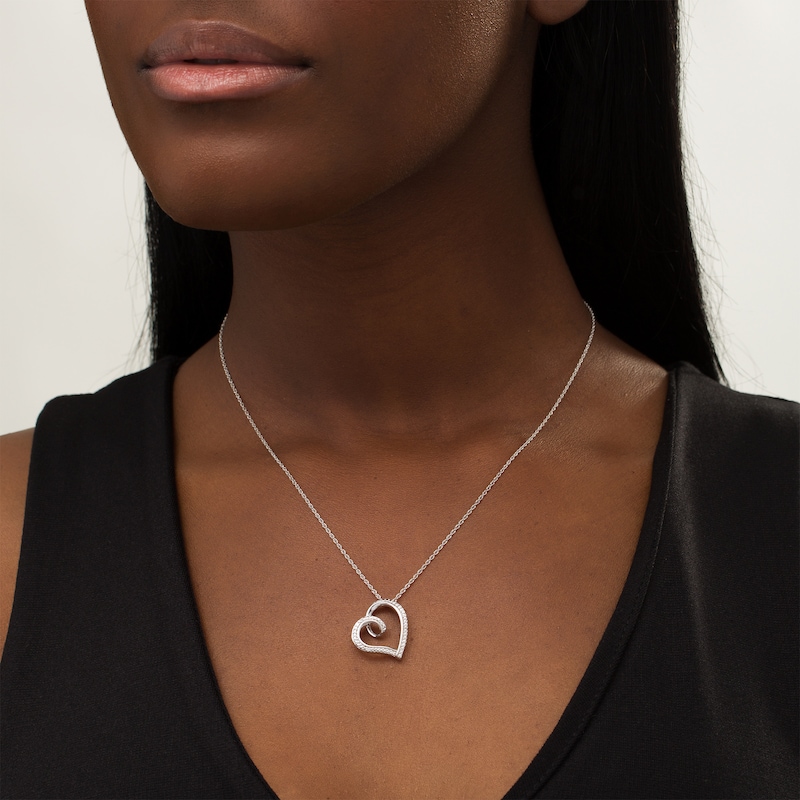 Diamond Accent Tilted Curly Heart Pendant in Sterling Silver