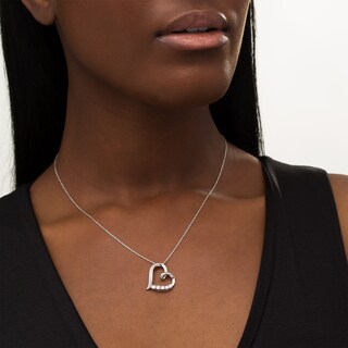 Diamond Accent Tilted Ribbon Heart Pendant in Sterling Silver