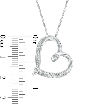 Diamond Accent Tilted Ribbon Heart Pendant in Sterling Silver