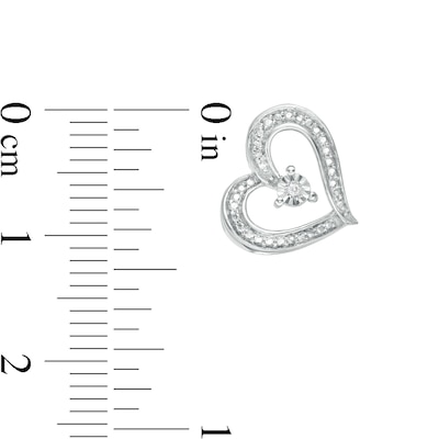 Diamond Accent Tilted Ribbon Heart Stud Earrings in Sterling Silver