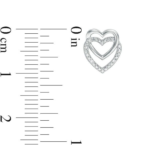 Diamond Accent Linear Double Heart Stud Earrings in Sterling Silver