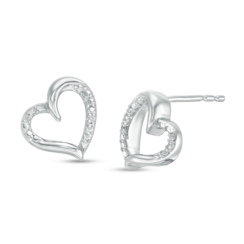 Diamond Accent Tilted Heart Stud Earrings in Sterling Silver|Peoples Jewellers