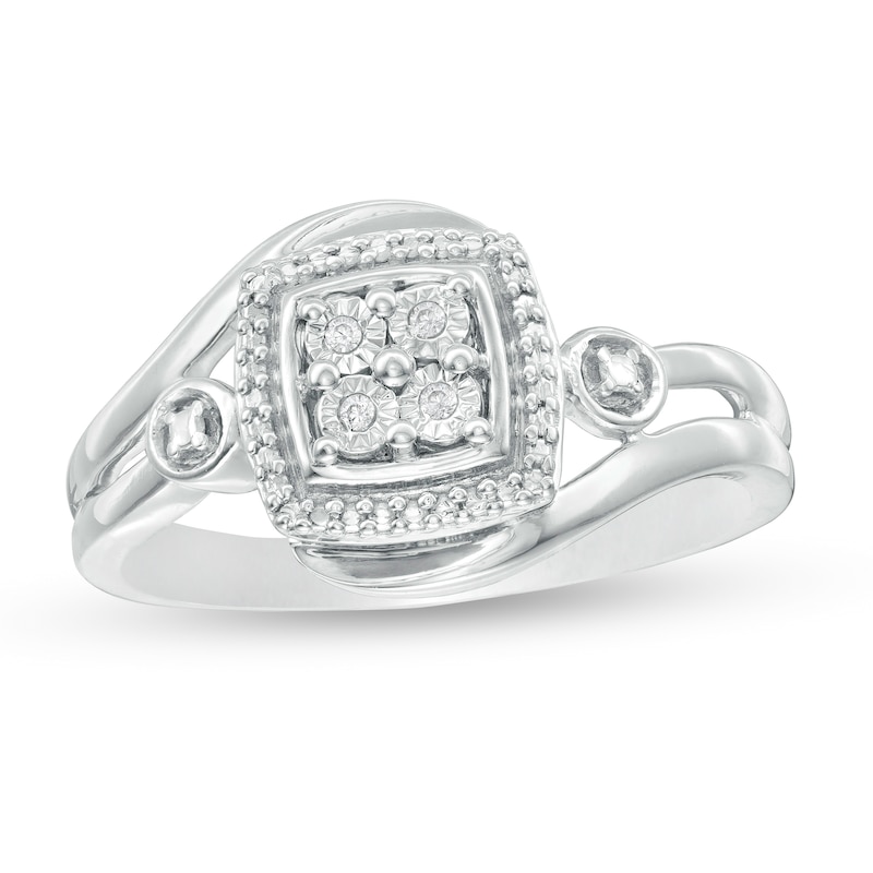 Quad Diamond Accent Cushion Frame Bypass Ring in Sterling Silver|Peoples Jewellers