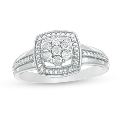 Composite Diamond Accent Cushion Frame Ring in Sterling Silver