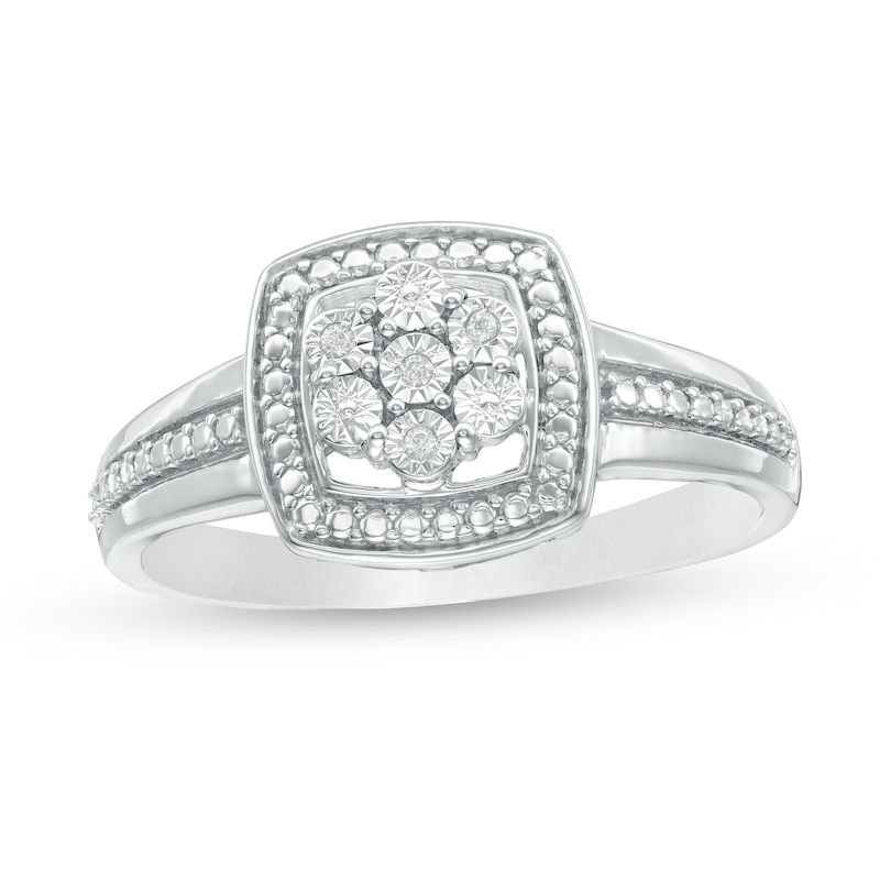 Composite Diamond Accent Cushion Frame Ring in Sterling Silver|Peoples Jewellers