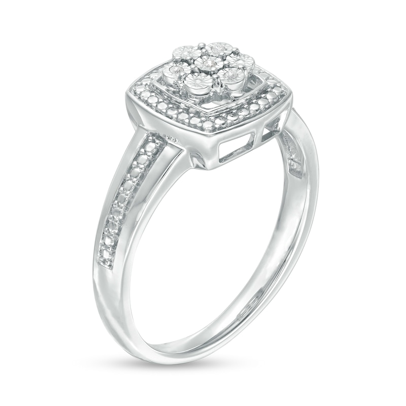 Composite Diamond Accent Cushion Frame Ring in Sterling Silver