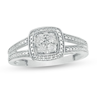 Composite Diamond Accent Cushion Frame Split Shank Ring in Sterling Silver