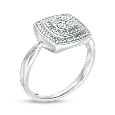 Composite Diamond Accent Bead Cushion Frame Ring in Sterling Silver