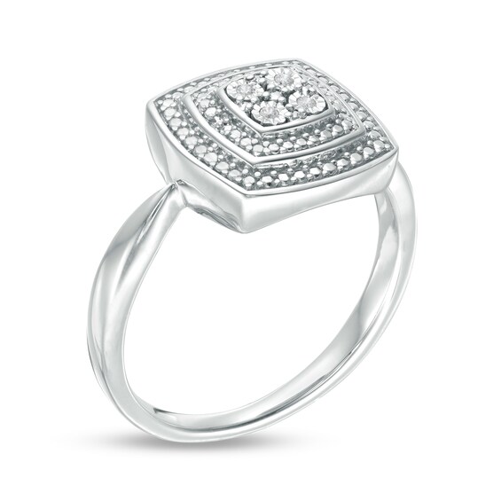 Composite Diamond Accent Bead Cushion Frame Ring in Sterling Silver