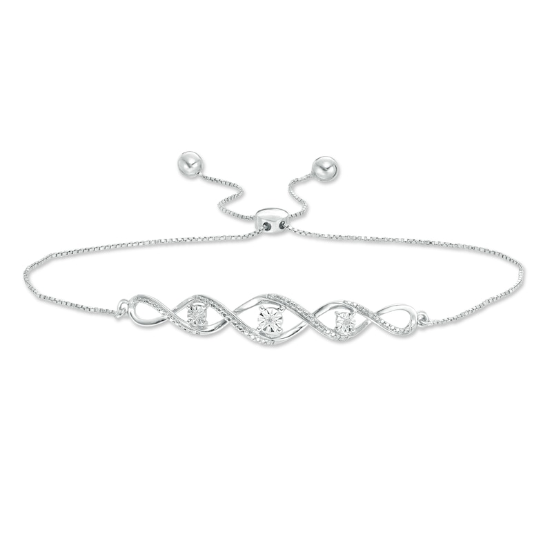 Diamond Accent Three Stone Cascading Infinity Bolo Bracelet in Sterling Silver - 9.5"|Peoples Jewellers