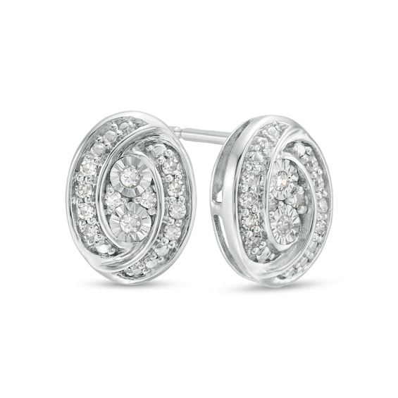 0.145 CT. T.W. Composite Diamond Oval Swirl Frame Stud Earrings in 10K Gold