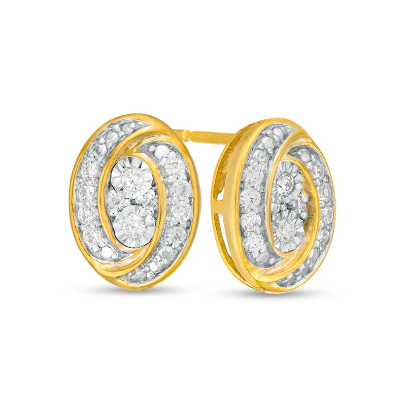 Main Image 1 of 0.145 CT. T.W. Composite Diamond Oval Swirl Frame Stud Earrings in 10K Gold