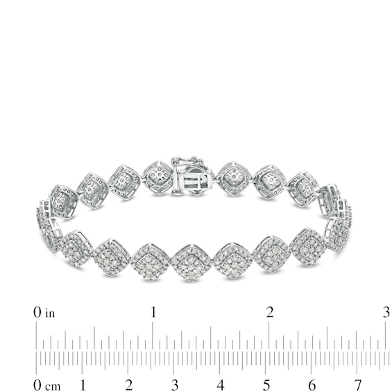 5.00 CT. T.W. Composite Diamond Tilted Cushion Frame Link Bracelet in 10K White Gold - 7.5"