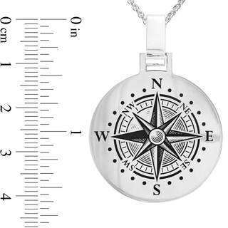 Men's Engravable Compass Disc Pendant in Sterling Silver (1-4 Lines)