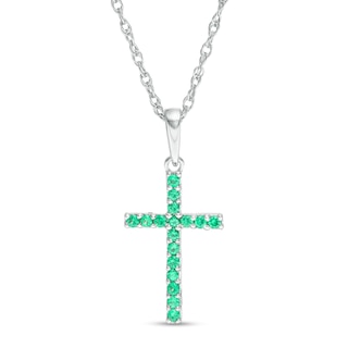 Emerald Cross Pendant in 10K White Gold