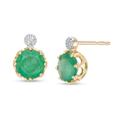 6.0mm Emerald and Diamond Accent Stud Earrings in 10K Gold