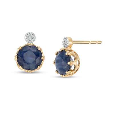 6.0mm Blue Sapphire and Diamond Accent Stud Earrings in 10K Gold