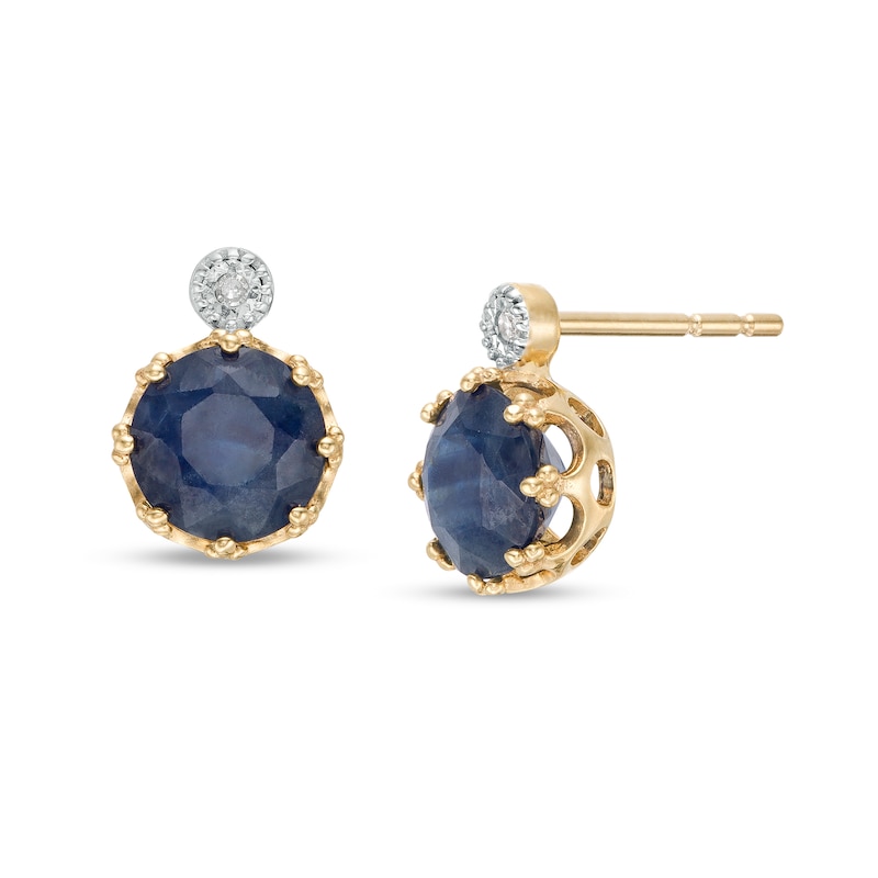 6.0mm Blue Sapphire and Diamond Accent Stud Earrings in 10K Gold|Peoples Jewellers