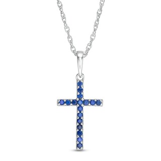 Blue Sapphire Cross Pendant in 10K White Gold