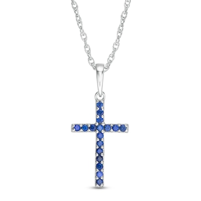 Blue Sapphire Cross Pendant in 10K White Gold