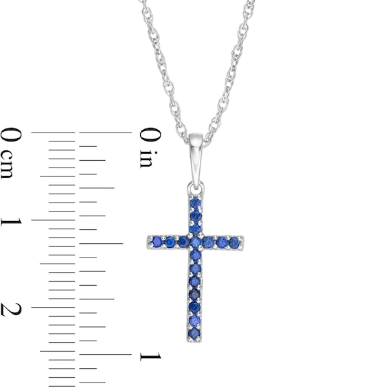 Blue Sapphire Cross Pendant in 10K White Gold