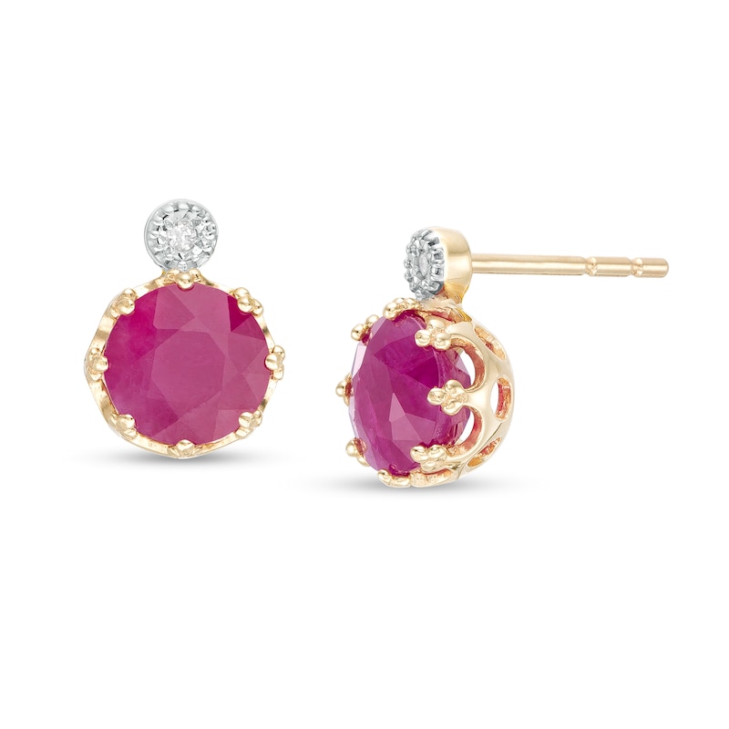 6.0mm Ruby and Diamond Accent Stud Earrings in 10K Gold|Peoples Jewellers