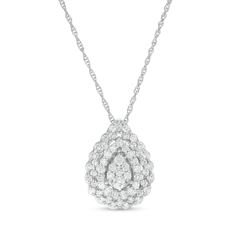 0.50 CT. T.W. Composite Diamond Teardrop Scallop Frame Pendant in 10K White Gold|Peoples Jewellers
